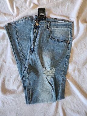 Y&R Young & Reckless Mens Skinny Jeans Size 38 Light Wash Distressed Stretch NWT